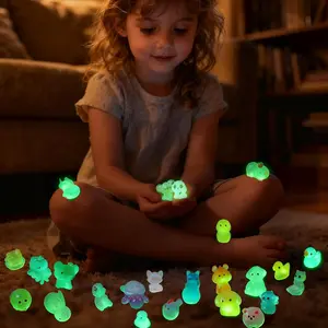 50Pcs Smooth Glow-in-Dark Luminous Mini Resin Animal Figurine Set, Decorative Home Desk Ornaments, for DIY Crafts & Children's Day Party Gifts