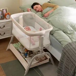 HARPPA Cuddly Lite 2-in-1 Baby Bassinet & Bedside Sleeper, storage Bassinet for Baby with Wheels & Storage Basket, Portable Crib, Breathable Mesh and Mattress, Height Adjustable