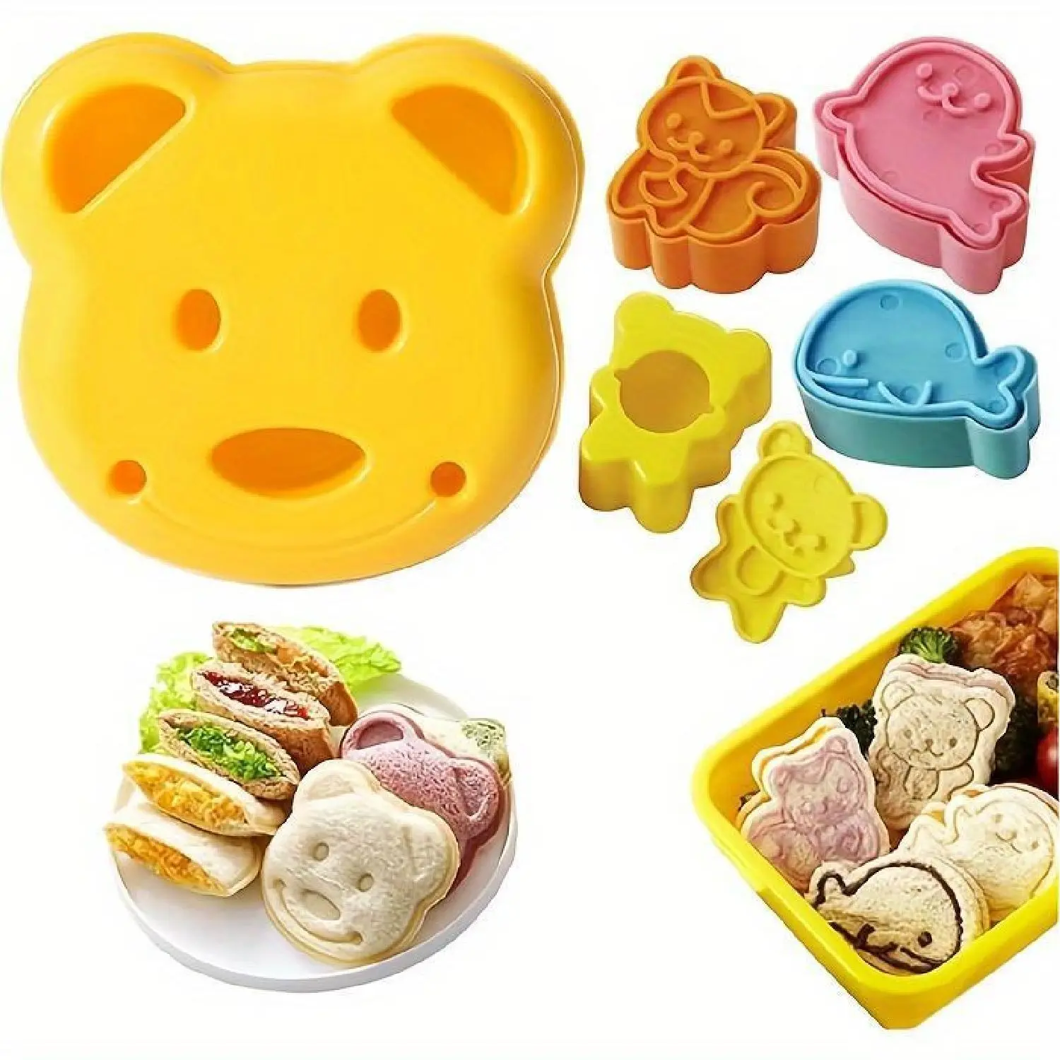 5-Piece Sandwich Cutter Set, Lunch Sandwich Cutter, Breakfast Sandwich Maker, Bread Cookie Fruit Slicer, Bento Box Accessories, Baking Supplies Kit, Baking Utensils Supplies, Baking Tools, Kitchen Baking Gadget, Cookie Cutters Home