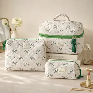 3-Piece Quilted Makeup Bag Set Cute & Spacious Travel Organizer for Cosmetics Toiletries Lightweight Soft Quilted Perfect for Travel Everyday Use - Perfume