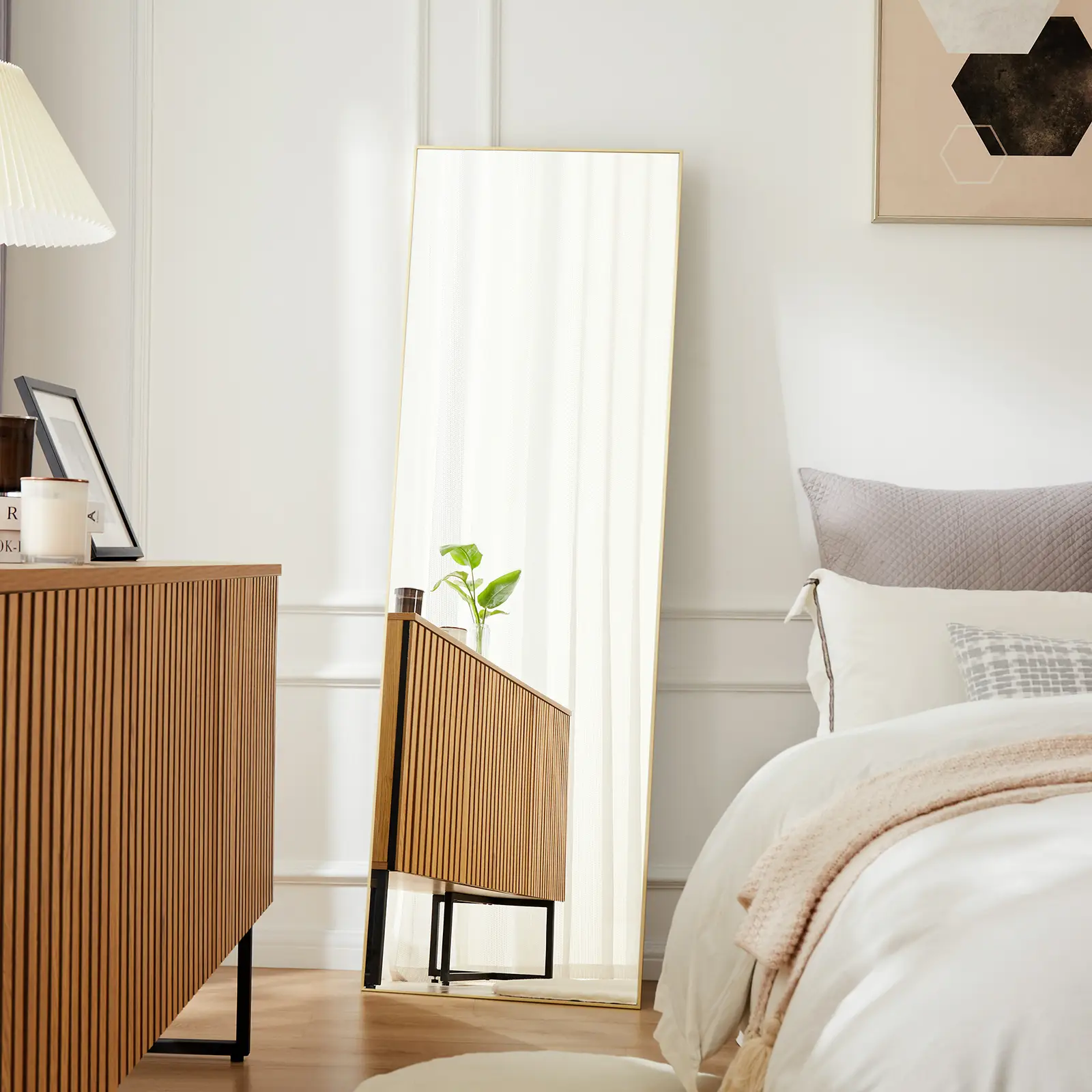 Sweet Furniture F Full Length Mirror, Floor Standing Mirror Full Body Mirror with Stand, Wall Mirror Full Length Aluminum Alloy Thin Frame Hanging or