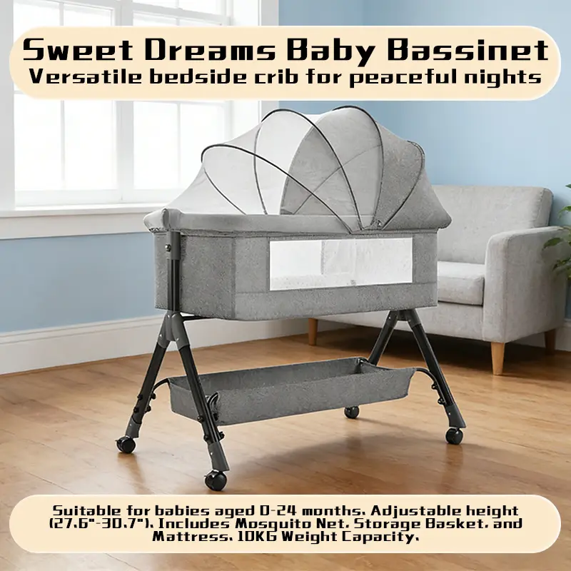 Baby Bassinet Bedside Sleeper, Upgraded Stability Bedside Crib with Full Mesh Sides, Soft Sheet, 6-Height Adjustment, Storage Basket, Easy Folding Portable Bassinet for Newborns, Oatmeal