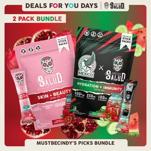 Salud 2-in-1 [MUSTBECINDY's Favorite Bundle] Collagen Peptides (Verisol), Hyaluronic Acid, Biotin, Lustriva, 400mg Electrolytes, 250mg Wellmune, 100mg Elderberry, Daily Wellness Support, 1g Sugar, (2-Pack, 30 Servings), Deals For You Days