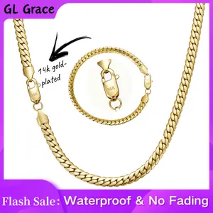14K Gold Plated Cuban Link Chain & Bracelet Set – 5.5mm,8mm, Waterproof & No Tarnish Jewelry for Daily Wear, Parties & Perfect Gift for Him or Her
