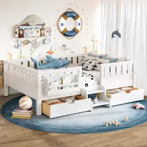 [Bellemave]Twin/Full /Queen with built-in bookshelves and storage drawers, Safety Staircase design and high-quality safety rails,White