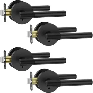 4 Pack  Door Handles with Lock, Black Door Handles Interior for Bedroom or Bathroom, Heavy Duty Door Lever with Reversible Interior Door Handle for Left Right Sided Doors...
