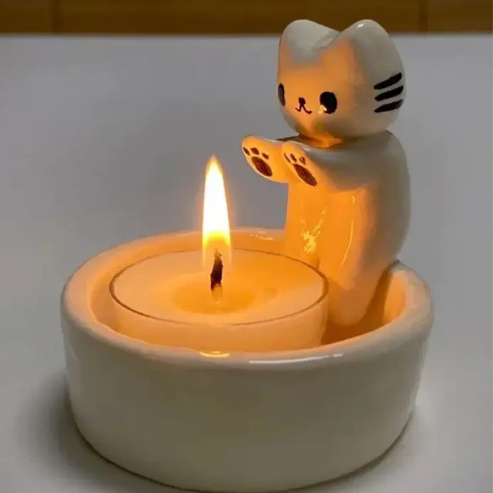 Adorable Cartoon Kitten Candle Holder, Decorative Heating Lamp for Cozy Ambiance, Home Decor for Cozy Heating Decoration for Home, Office Ornaments , and Unique Colorful Gifts Fox