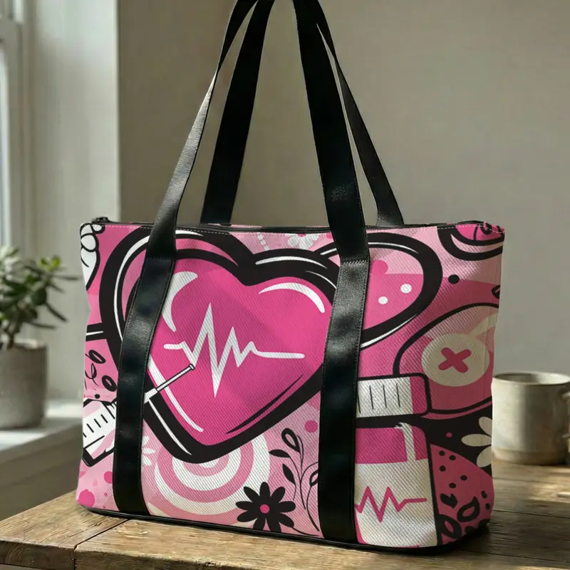 1-Piece Large Capacity Medical Themed Graphic Handbag, Portable Overnight Bag, Fashionable Travel Tote Bag, Yoga Gym Shoulder Bag, Travel Essentials, Perfect Gift for Nurses