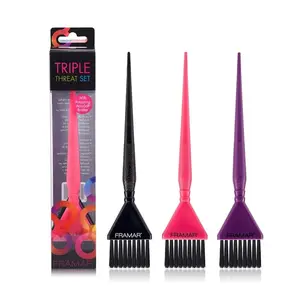Framar Tri-Colored Brush Set  for Precise Application and Root Touch Up, Bleach or Color