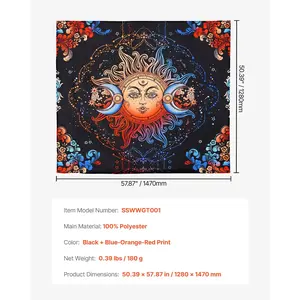 VEVOR Sun and Moon Tapestry, Psychedelic Mystic Floral Aesthetic Wall Tapestry, Vintage Wall Blanket for Home Decoration, Suitable for Bedroom, Living Room, Dorm (50.39x 57.87 inches)
