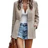 Chouyatou Lady's Fitted, Soft Plaid Open-Front Long-Sleeve Notch Lapel Blazer Jacket - Women's Tops for Casual, Business, Office Wear, Solid, Pockets, Coat, Office Work Clothes