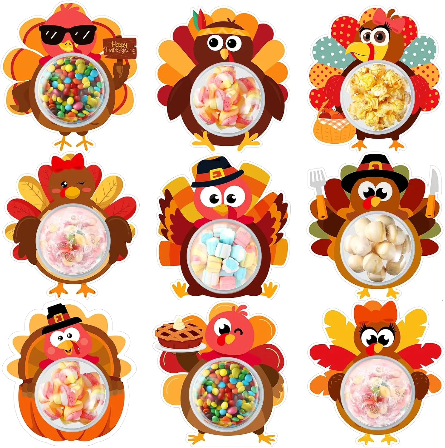 30/48 Sets Thanksgiving Candy Dome Holder Cards Kit with Adhesive Shaker Pouches,Turkey Dome Candy Holder for Boys&Girls,DIY Craft Gift for Classroom Exchange Thanksgiving Autumn Harvest Party Favors