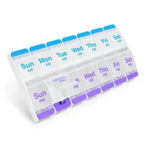 Push Button Pill Case, Weekly AM & PM 14-grid Large Capacity Medicine Planner, Home Pill Organizer, Vitamin Organizer, Supplement Organizer