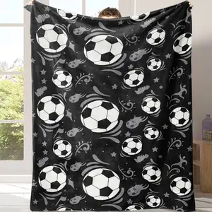 Countdown Sale! Black Soccer Pattern Throw Blanket – Soft Flannel Wrap for Couch, Bed & Stadium – Perfect Soccer Lover Gift Game Day Comfort with Bold Soccer Ball Design for All Ages Suitable for all four seasons cozy flannel blanket