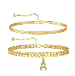 2 Pack Ankle Bracelet for Women Stack Gold Anklet with Letter Pendant Summervibes Adjustable Anklet Set Stackable Jewelry Summer Beach Accessories Gift for Girls Best Gift For Mother' s Day