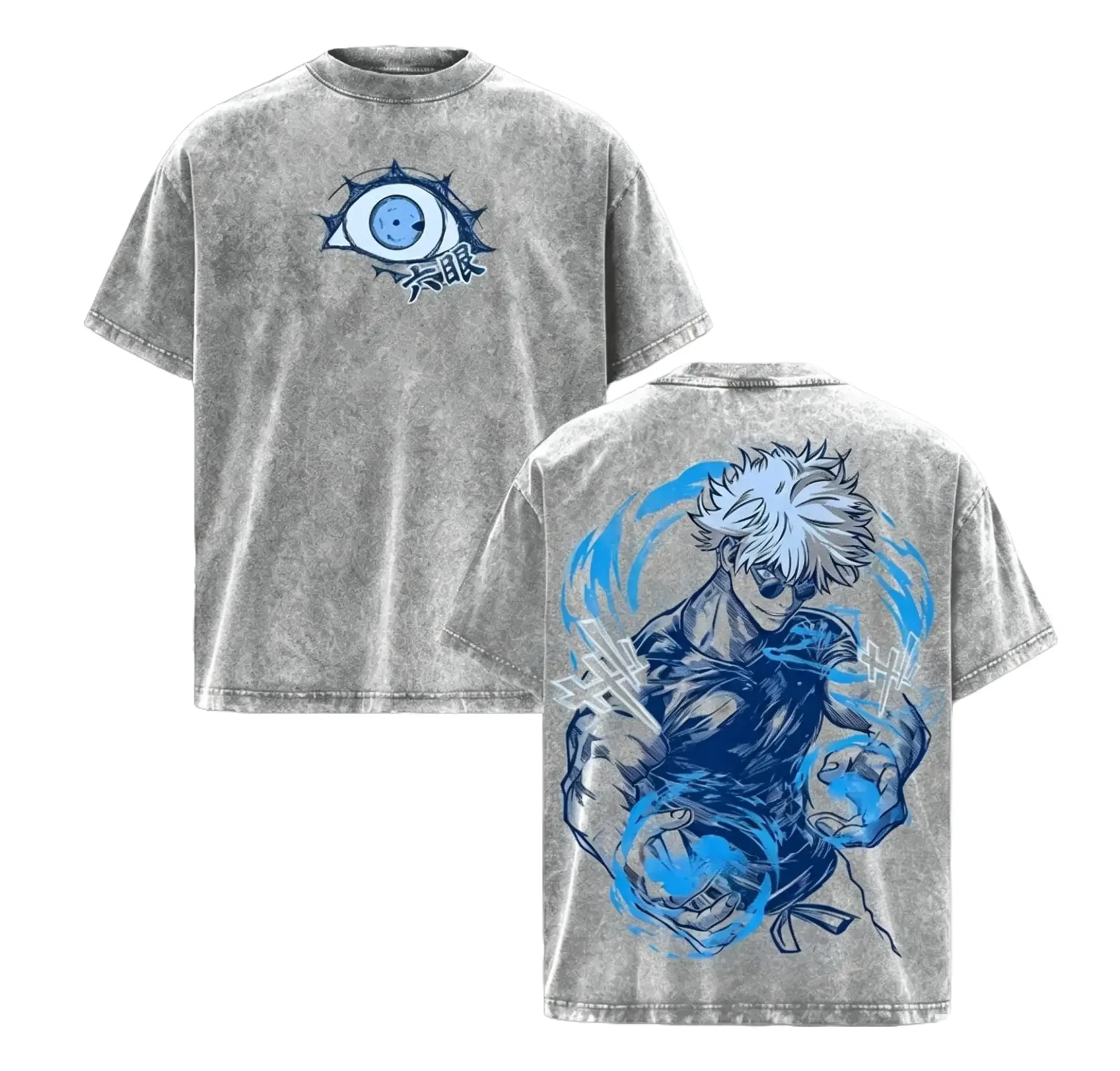 Gojo Satoru “Nah, I’d Win” Tee | JJK Anime Graphic T-Shirt | Vintage Washed Oversized Streetwear | Blue Cursed Energy Design | Jujutsu Kaisen Manga Fan Tee