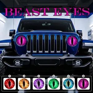 Beast Eye 3D Animal Print Headlight Decals for Jeep – Self-Adhesive, Reusable Round Overlay, Fantasy Anime Car Light Embellishments (Plastic/Glass/Ceramic Compatible) automotive Custom lights stickers car lover gift cars accessories truck accessories