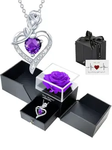 Heart Shaped Pendant Necklace with Rose Gift Box, 2026 New Style Rhinestone Decor Necklace with Box, Fashion Jewelry Accessories for Women & Girls, Valentine's Day, Gift, Mother's Day Gifts, Gift Set for Mothers, Gifts for Her, Love Necklace