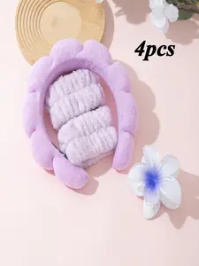 4 Piece Egg Flower Bubble Cloth Flannel Sponge Face Wash Waterproof Hairband Set Cloud Headband Hair Accessories