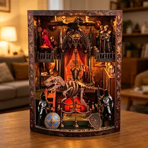 【SummerVibes-Father's Day Gift】3D Wooden Jigsaw Puzzle Bookend, Dragon Theme Book Nook, DIY Bookshelf Insert Decorative Model, Light-Up Home Decor Gift for Adults 14+