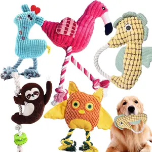 5 Pack Plush Dog Toys with Rope, Squeaky Dog Toys, Tug of War Dog Interactive Toy, Durable Dog Chew Toys for Large Dogs & Puppies
