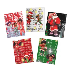 Brown Baby Collection Holiday Cards(5-Pack)| African American Kids Illustrations| Black Kid Art|Black Christmas Cards| Black Greeting Cards