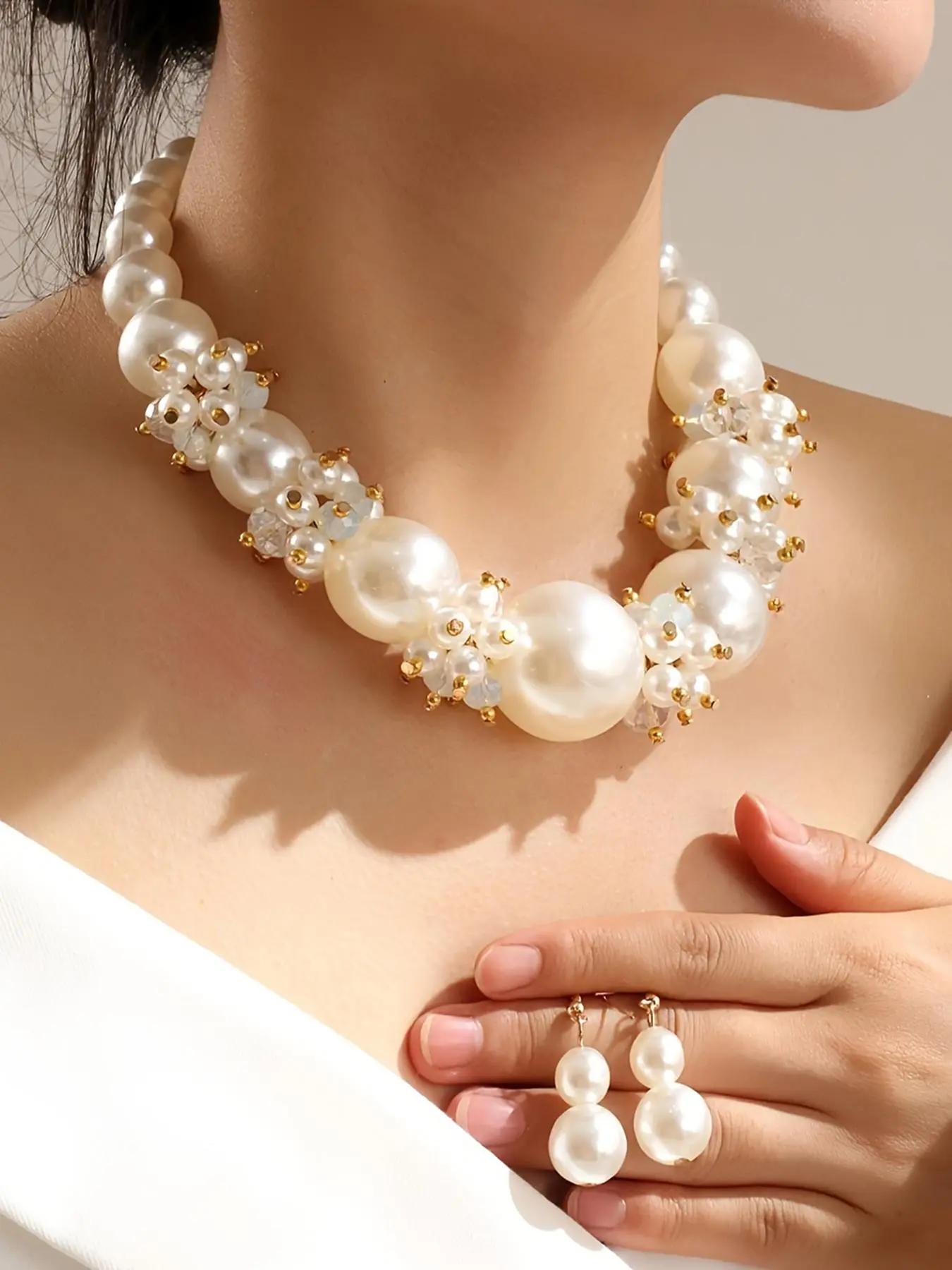 Fashion Faux Pearl Decorated Necklace & Dangle Earrings, Elegant Fashionable Jewelry Set for Party, Daily Decor, Trendy All-match & Exquisite Jewelry for Birthday Gift Accessories