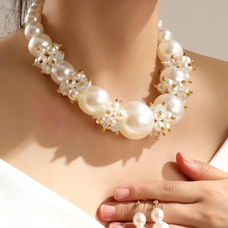 Fashion Faux Pearl Decorated Necklace & Dangle Earrings, Elegant Jewelry Set for Party, Daily Wear, Trendy Versatile Exquisite Jewelry, Birthday Gift