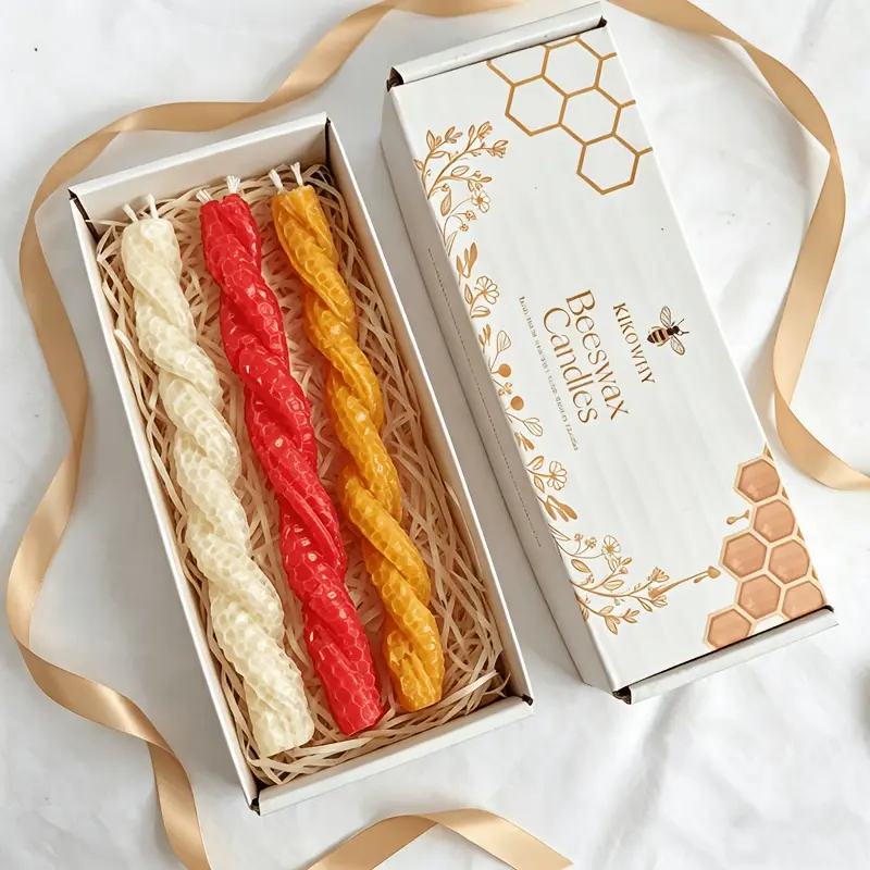 3/6pcs red yellow handmade braided twisted beeswax taper candle gift set unity ritual ambient decorative candle souvenir gift for halloween christmas valentine wedding ceremony