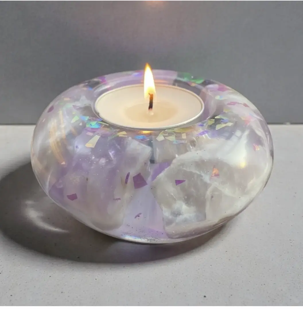Amethyst Crystal Tea Light Candle Holder - Stress Relief Meditation Aid for Home Decor, Yoga Room, Decorative Yoga Rooms, Birthday Gifting