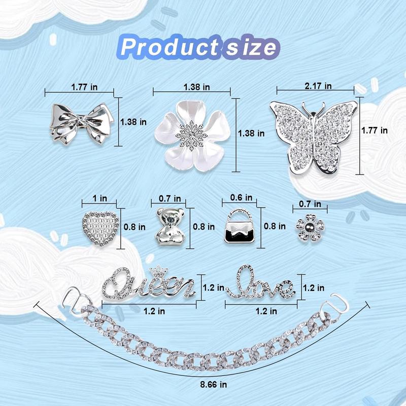 Shoe or Bag Charms for Bogg Bag or Shoes,Pearls,Butterfly Flowers and Chain for Shoe or Bogg Bag Accessories Charms for Women sandal decoration diy (20 pcs)