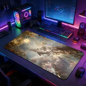 Vintage Classical Mythology Swan & Sun God Large Gaming Mouse Pad, Non-Slip Rubber Base with Reinforced Stitched Edge, Timeless Renaissance Art Aesthetic Design, Durable Desk Mat for Gaming & Office, Great Gift for Art Lovers & Gamers
