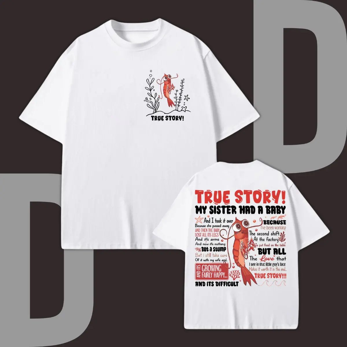 My Sister Had A Baby Funny Shrimp Graphic T-Shirt, Seafood Lover Vintage Unisex Cotton Tee Gift