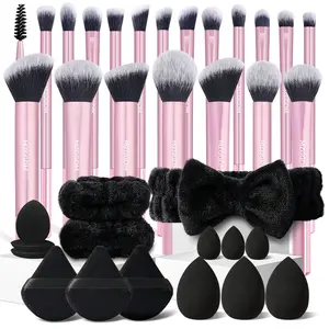 35Pcs All-Round Makeup Brush Set – Complete with Face & Eye Brushes, Concealer & Contour Brushes, Makeup Sponge, Triangle Puffs, Finger Puffs, Headband & Wristbands – All Essentials for Daily Makeup Beauty Tool