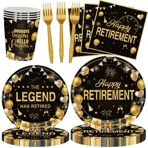 Retirement Party Paper Plates & Napkins Set, Disposable Tableware for 20 People, Graduation Farewell Party Decorations, One-Use Dinnerware