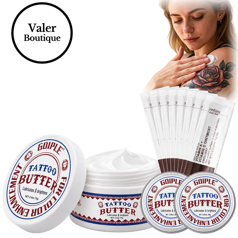 Goiple Tattoo Butter 2.6oz + 2 cans 1.05oz Cream for Before During & After Tattoo Process Scar Repair Gel Protective Balm for New & Older Tattoos - Safe While Healing - Moisturizes and Rejuvenates Tattoo Aftercare Cosmetics