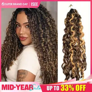 ISEE HAIR Highlight Burmese Curly Crochet Human Hair for Boho Knotless Braids Plush Texture Miracle Knots Pre-Separated 50g/Pack (32-38 Strands Per Pack) Time-Saving Wear Vacation Hair,Summerhairstyles Beach Essentials#SummerWins#DealsForYouDays