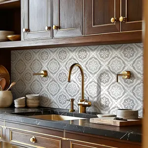 Moroccan Style Kitchen Oil-Resistant Tile Sticker, Self-Adhesive Waterproof Heat-Resistant Wall Decor, Cuttable Easy Clean