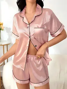 Elegant Satin Pajama Set for Women, Summer Ice Silk Home Wear, Short Sleeve Shorts Smooth Sleepwear, Sexy Lazy Style Two-Piece Set