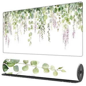 BHJLAXR Eucalyptus Leaf Pattern Mouse Pad, 1 Count Watercolor Flowers Mouse Pad, Extended Keyboard Mat with Precision Stitched Edges and Non-Slip Rubber Base, Extended Mousepad