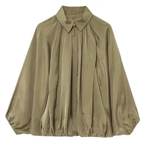 Talakeno Women's Puffy Pilot Jacket Batwing Long Sleeve Collared Zipper Lapel Lightweight Bomber Coats Chic Everyday Tops