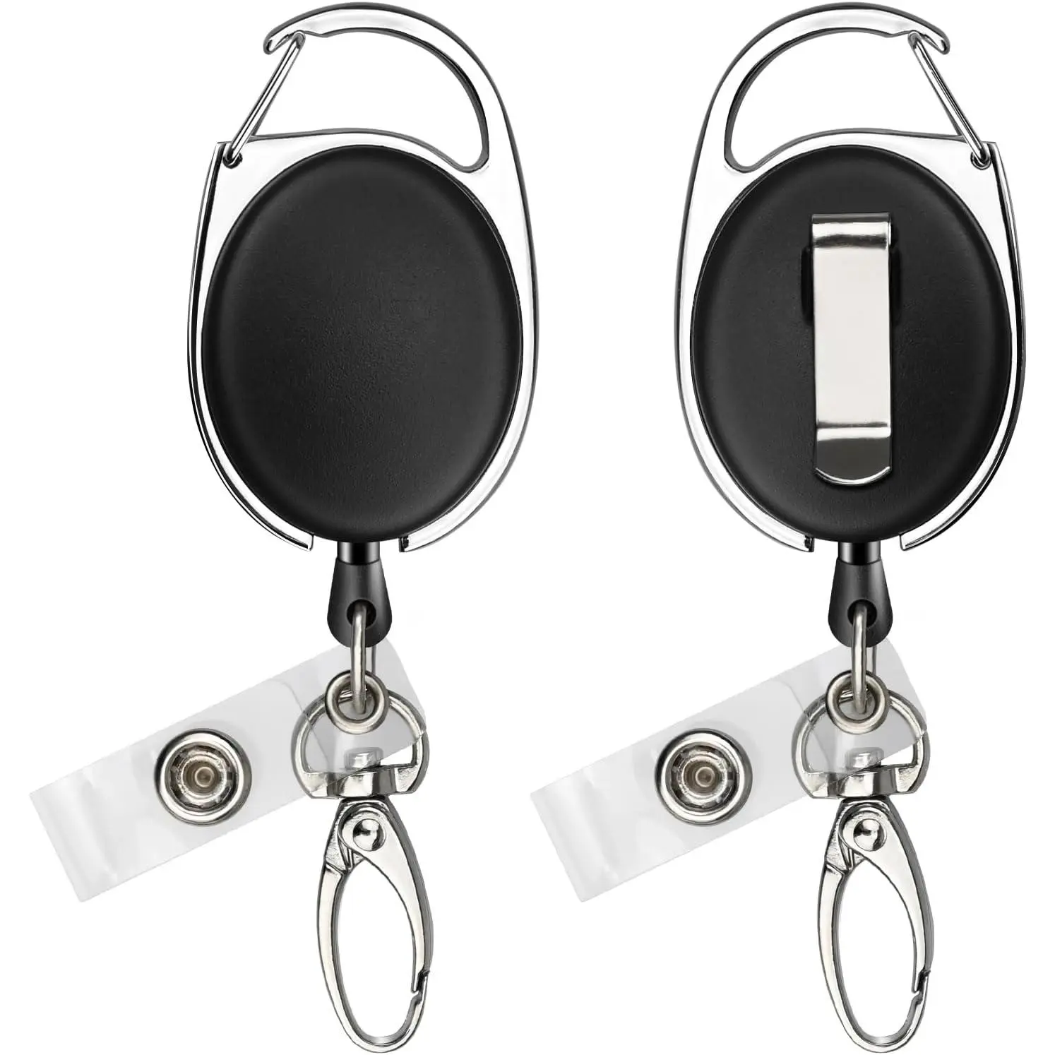 Badge Reels Retractable with Swivel  Clip Retractable Badge Holder Reel Clips for Teachers, Students, Office Workers (Black Claw Clasp, 2 Pack)