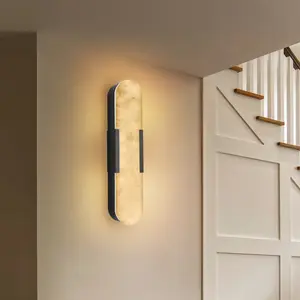 19.7" Natural Marble Wall Sconce, Black Sconces Set of Two, Indoor Modern Bathroom Sconces Wall Lighting for Living Room, Bedroom, Hallway, Stairs