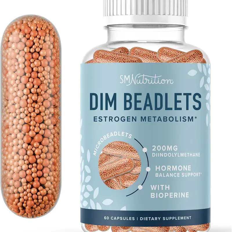 DIM Supplement 200 mg for Hormone Balance | Delayed-Release Microbeadlets | Estrogen Balance for Women & Men | 60 Microbeadlet Capsules