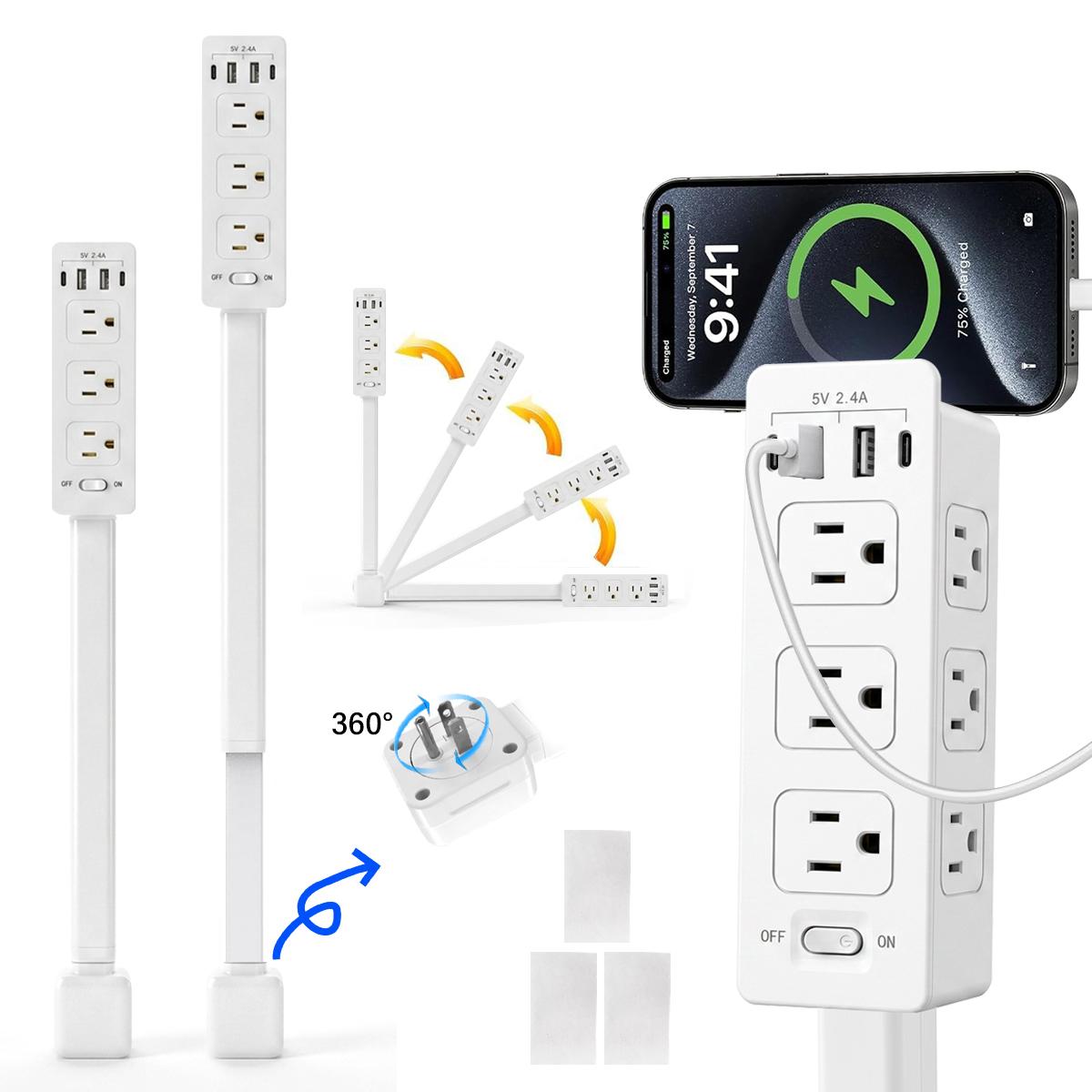 Rotating Wall Outlet Extender – 2 AC + USB-C/A Ports (34" Extension, Wall-Mountable & ETL Certified) | Space-Saving Power Solution for Home & Office,Portable ,easy to use Rotating Wall Outlet Extender – 2 AC + USB-C/A Ports (34" Extension, Wall-Mountable & ETL Certified) | Space-Saving Power Solution for Home & Office,Portable ,easy to use