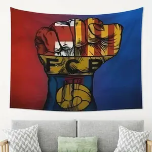 united Barcelona-themed tapestry, made of peach-colored velvet, is a wall art piece suitable for living rooms, bedrooms, offices, family rooms, and parties, Decor