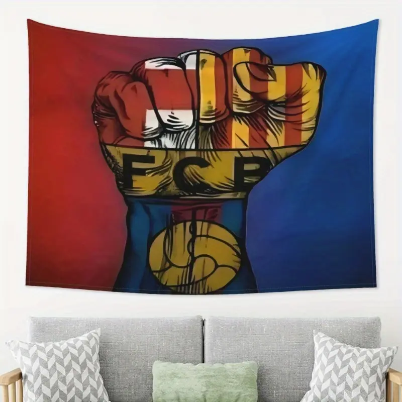 united Barcelona-themed tapestry, made of peach-colored velvet, is a wall art piece suitable for living rooms, bedrooms, offices, family rooms, and parties, Decor