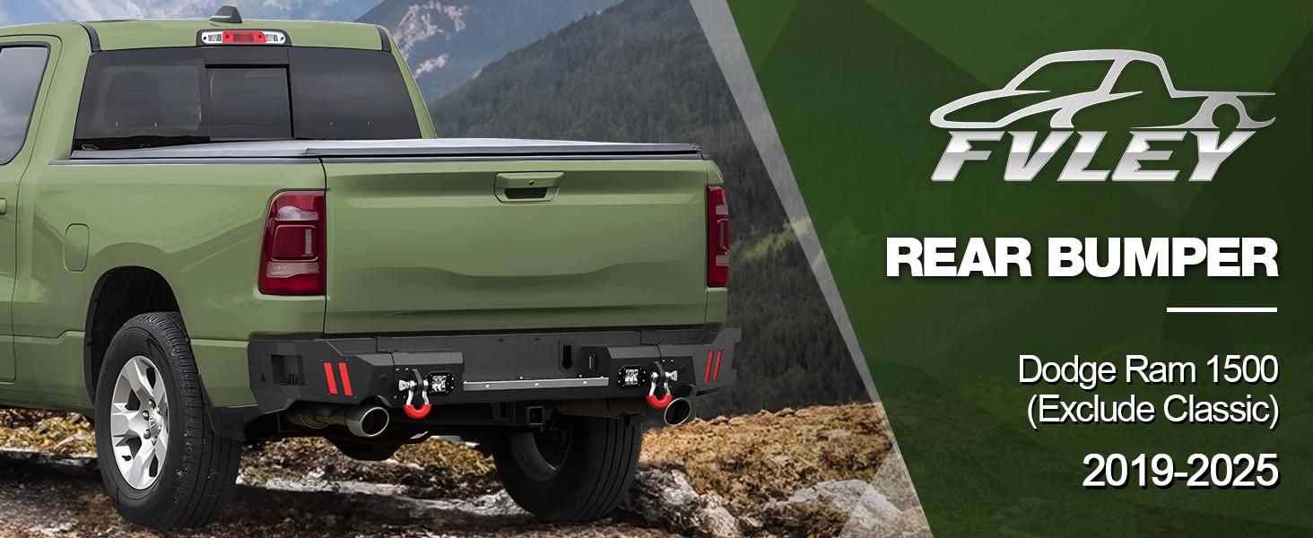 Ram 1500 Rear Back Bumper with Lights for 2019-2025 Dodge , 2019 2020 2021 2022 2023 2024 2025 Dodge Ram 1500(Exclude Classic) Truck Steel Rear Bumper w/LED Lights, D-rings