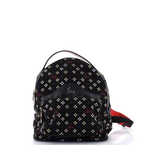 Pre-owned christian louboutin Leather Backpacks Backloubi Backpack Embroidered Canvas Small by Rebag