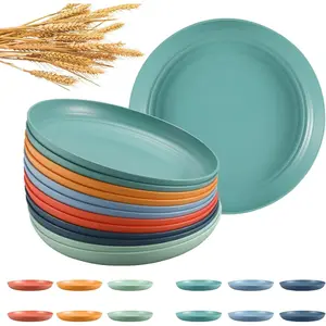 12 Pcs Unbreakable Deep Dinner Plates Set, 10 inch Reusable Plastic Wheat Straw Plates, Microwave and Dishwasher Safe Plate for Kitchen, Lightweight Plate for Dessert, BPA Free